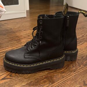 Dr. Martens Black Leather Boots with Yellow Accents